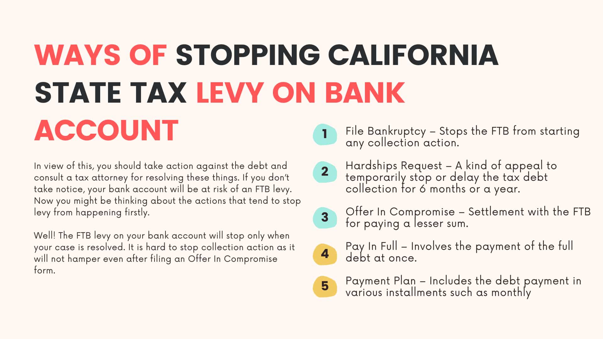 Ways of Stopping California State Tax Levy on Bank Account